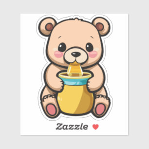 Adesivo Filhote de Urso Comendo Mel Com um Sorriso