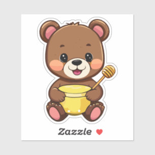 Adesivo Filhote de Urso Comendo Mel Com um Sorriso