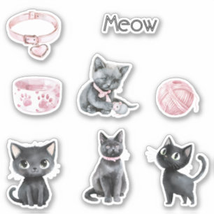 Adesivo Fio de Colar de Gato Preto Fofo Miado