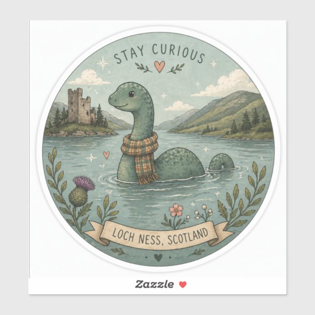 Adesivo Fique Curioso Aconchegante Críptido Nessie Monstro (Folha)