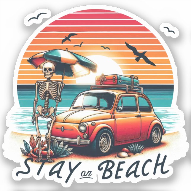 Adesivo Fique na praia - Retro Vibes - Esqueleto (Frente)