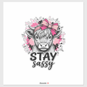 Adesivo Fique Sassy Vaca Highland Rosa Gravura Vintage Cam