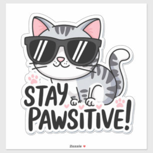 Adesivo Fiquem Pawsitivos! Gala de gato bonito - Divertida