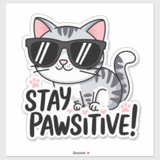 Adesivo Fiquem Pawsitivos! Gala de gato bonito - Divertida