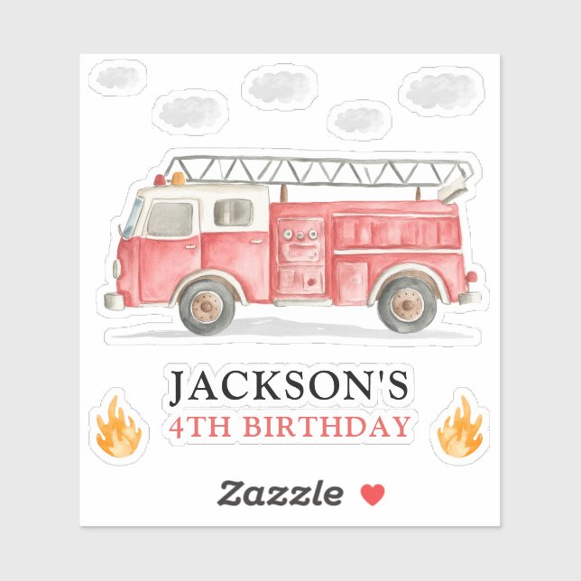 Adesivo Firetruck Calling All Firefigthers Boy Birthday (Folha)