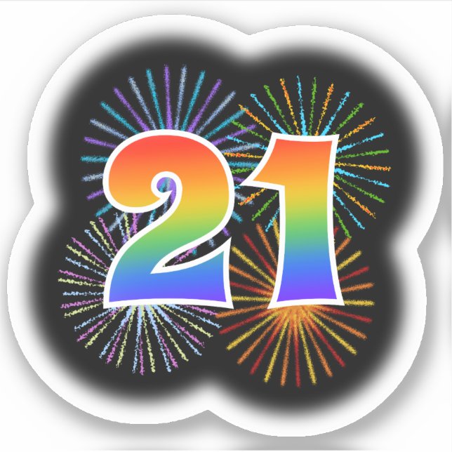 Adesivo Fireworks divertido + Rainbow Pattern "21" Event # (Frente)
