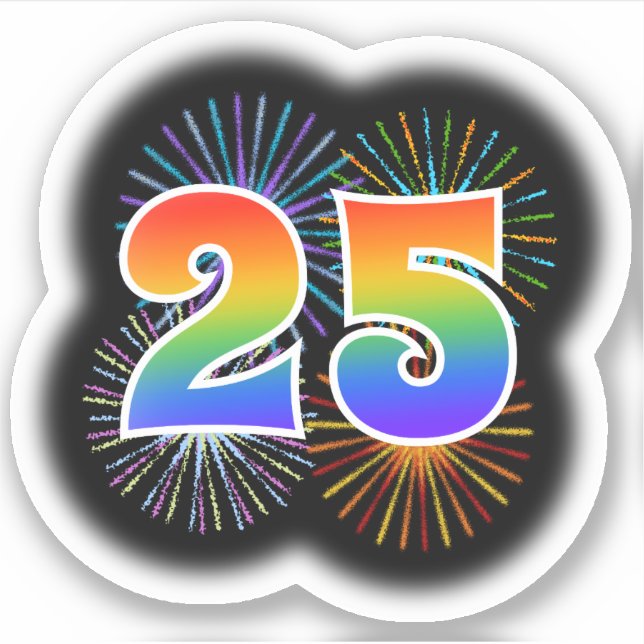 Adesivo Fireworks divertido + Rainbow Pattern "25" Event # (Frente)