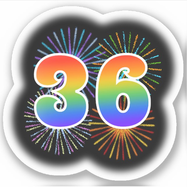 Adesivo Fireworks divertido + Rainbow Pattern "36" Event # (Frente)