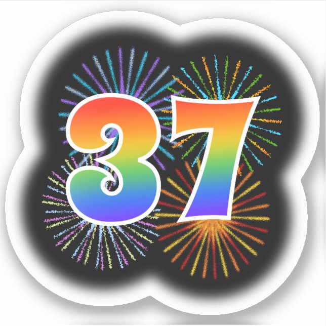 Adesivo Fireworks divertido + Rainbow Pattern "37" Event # (Frente)