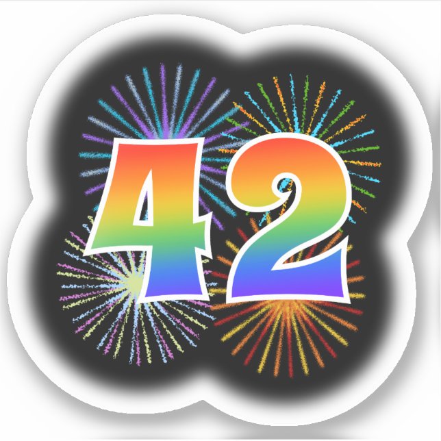 Adesivo Fireworks divertido + Rainbow Pattern "42" Event # (Frente)