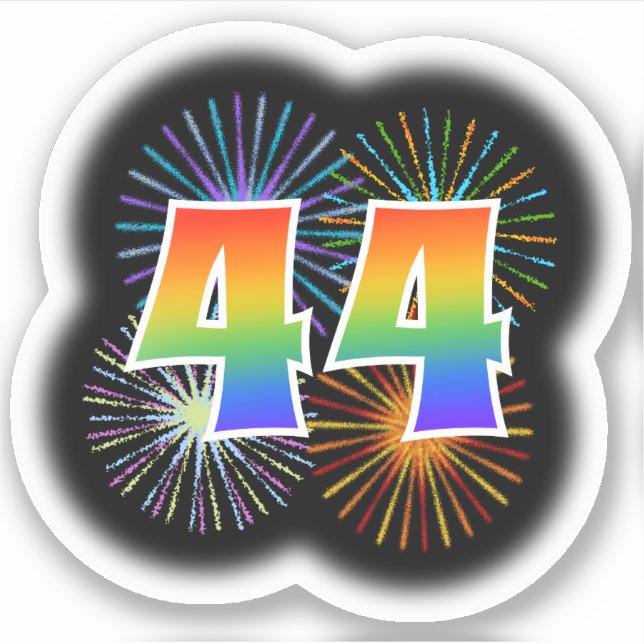 Adesivo Fireworks divertido + Rainbow Pattern "44" Event # (Frente)