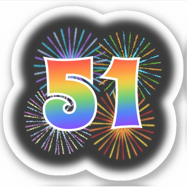 Adesivo Fireworks divertido + Rainbow Pattern "51" Event # (Frente)