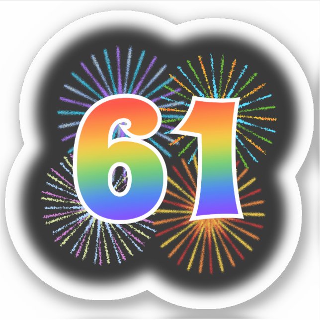 Adesivo Fireworks divertido + Rainbow Pattern "61" Event # (Frente)