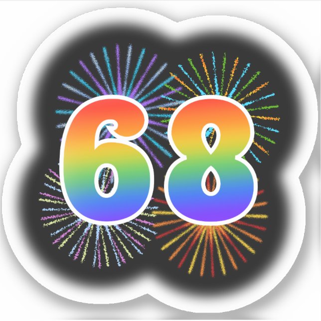 Adesivo Fireworks divertido + Rainbow Pattern "68" Event # (Frente)