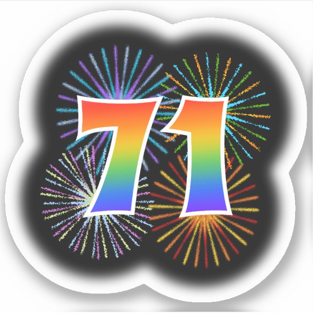 Adesivo Fireworks divertido + Rainbow Pattern "71" Event # (Frente)