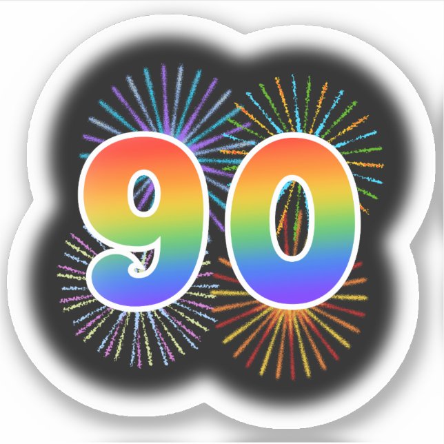 Adesivo Fireworks divertido + Rainbow Pattern "90" Event # (Frente)