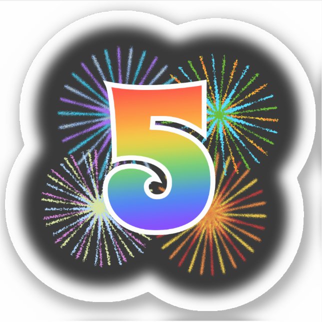 Adesivo Fireworks divertido + Rainbow Patterno "5" Event # (Frente)
