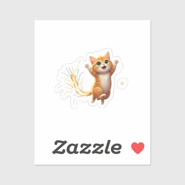 Adesivo Fireworks Tail Cat Jumping Feline New Year Sparkle (Folha)