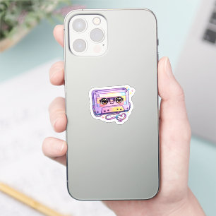 Adesivo Fita Cassete Retro Kawaii Fofa Roxa Pastel Música