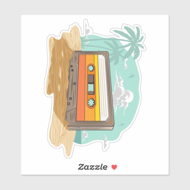 Adesivo Fita Cassete Retroativa dos anos 80 na Praia (Folha)