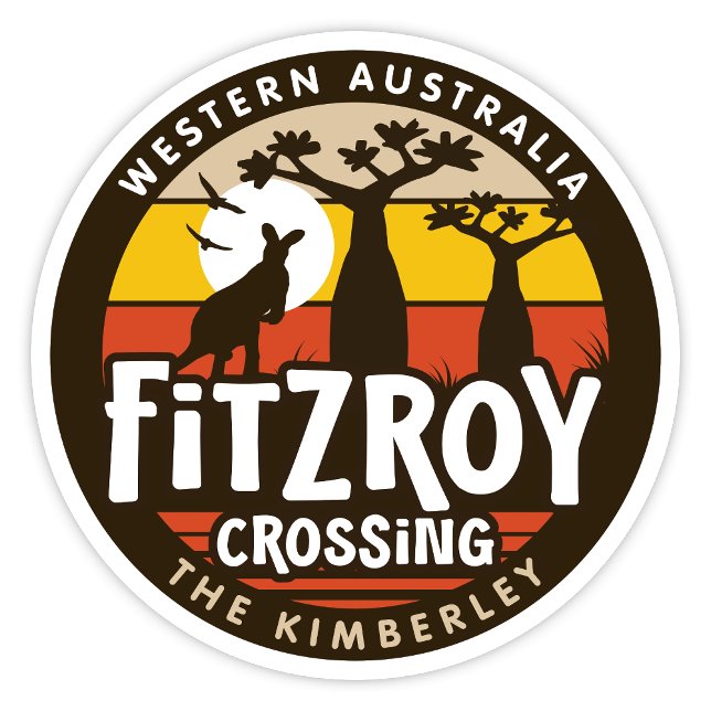 Adesivo Fitzroy Crossing, Western Australia Sticker (Fitzroy Crossing, The Kimberley, Western Australia Retro Round Sticker)