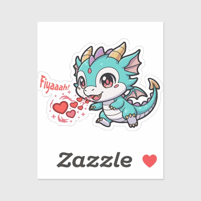 Adesivo Fiyaaah Cute Baby Dragon Chibi Anime Kawaii Heart (Folha)