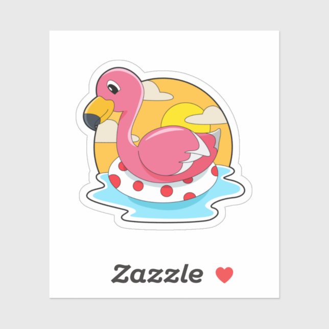 Adesivo Flamingo a Nadar com Lifebuoy (Folha)