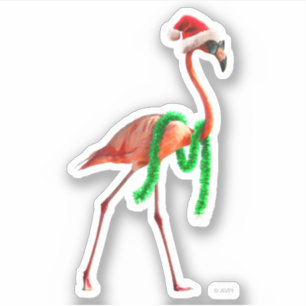 Adesivo Flamingo de Natal na Praia