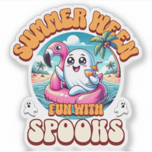 Adesivo Flamingo Fantasma Fofo de Summerween na Praia Cart