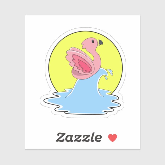 Adesivo Flamingo no Surfe na Água (Folha)