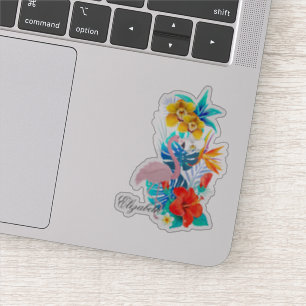 Adesivo Flamingo Rosa, Flores Tropicais - Personalizado