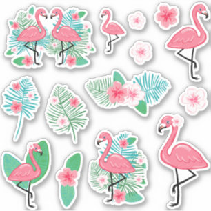 Adesivo Flamingos cor-de-rosa & Plumeria