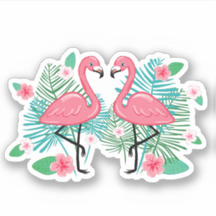 Adesivo Flamingos e flores cor-de-rosa