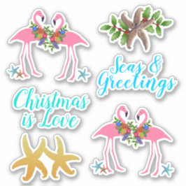 Adesivo Flamingos Estrela-do-Mar em Forma de Natal Tropica