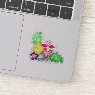 Adesivo Flamingos Rosa, Flores Tropicais - Personalizado
