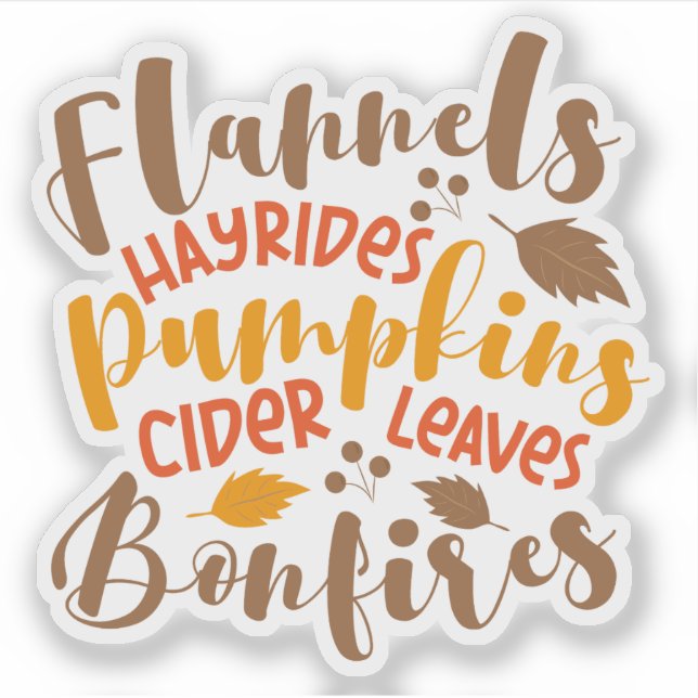 Adesivo Flannels Hay Rides Pumpkins Cider Deixa Bonfire (Frente)