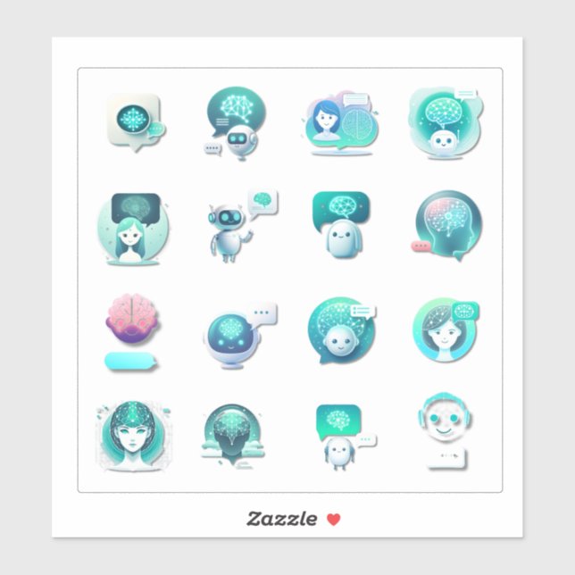 Adesivo Flat Vector Collage of AI Assistant Illustrations  (Folha)