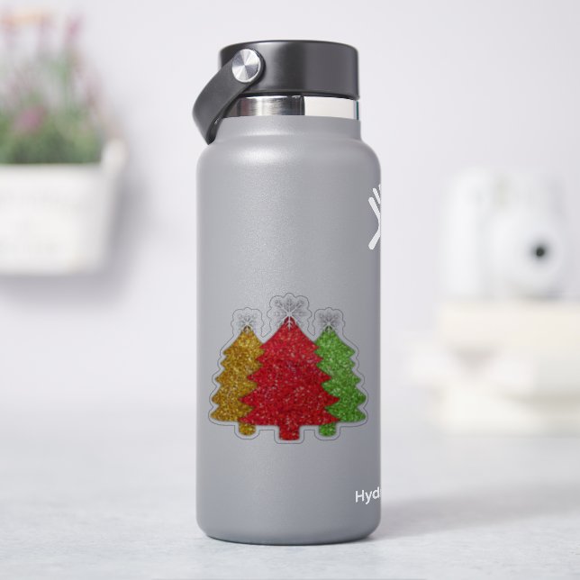 Adesivo Floco de neve de árvore de Natal, verde-de-ouro es (HidroFlask)