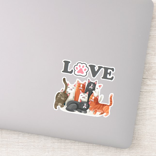 Adesivo Flor Bonito de Gatos Ilustração com AMOR (Detalhe)