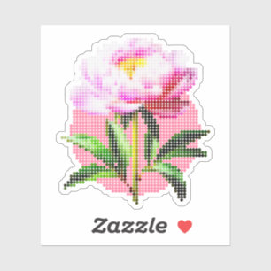 Adesivo Flor de Peônia Rosa com Pontilhismo Mosaico