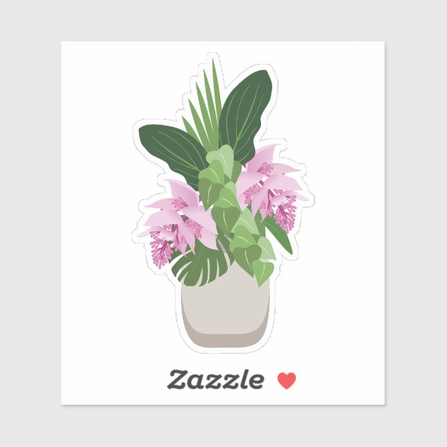 Adesivo Flor rosa Tropical Medinilla em Beige Vase (Folha)