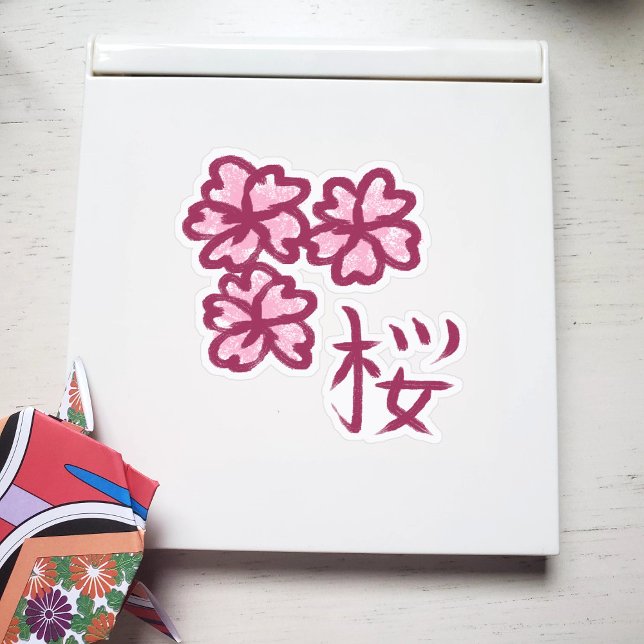 Adesivo Flor Sakura Cachura e Bonita com Kanji (Criador carregado)