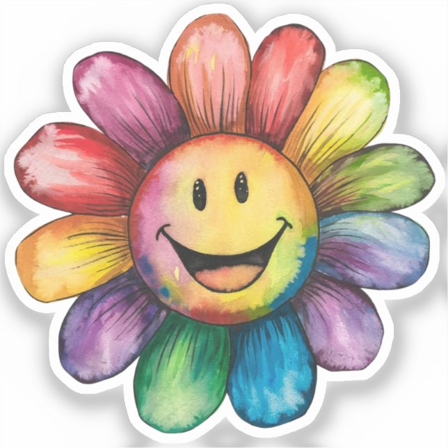 Adesivo Flor Sorridente pintada com aquarela (Frente)