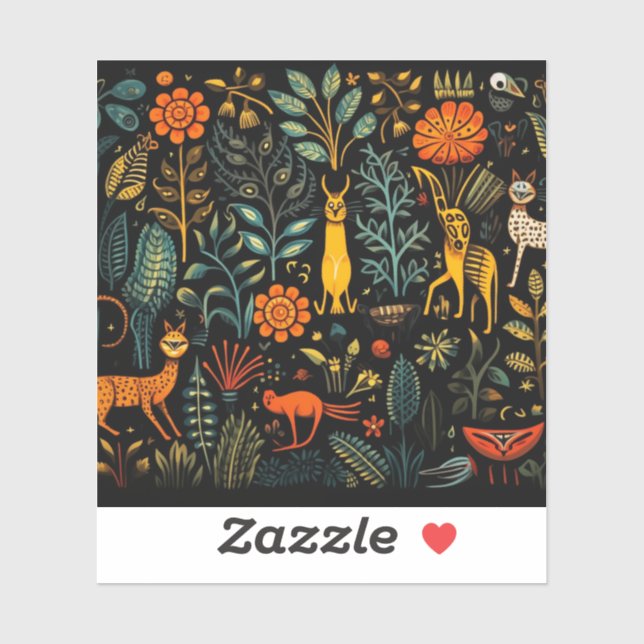 Adesivo Flora e fauna fantásticas sobre fundo escuro (Folha)