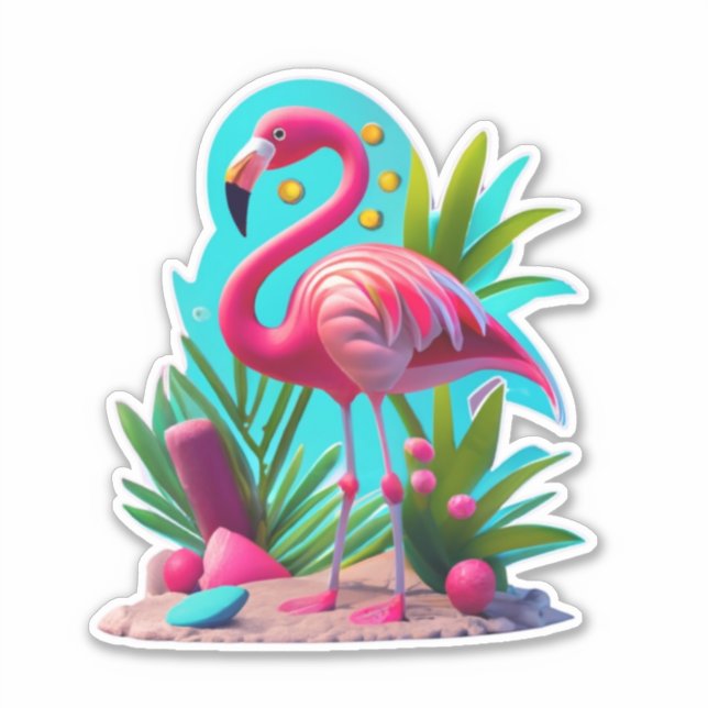 Adesivo Flora Flamingo Classk Round Sticker (Frente)