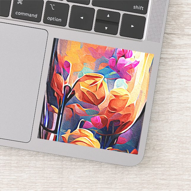 Adesivo Floral Abstrato Art Laranja Vermelho Azul Flores (Detalhe)