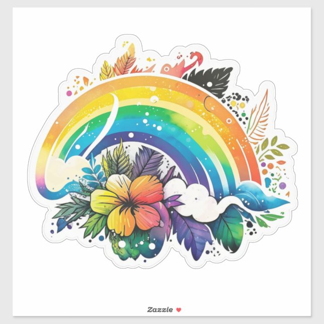 Adesivo Floral Boho Rainbow Sticker (Folha)