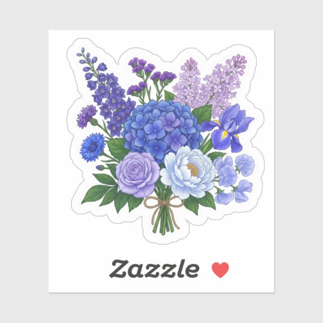 Adesivo Floral Buquê de Flores Roxo Azul (Folha)
