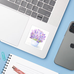 Adesivo Floral de Lavanda em Aquarela Solta Pintada à Mão