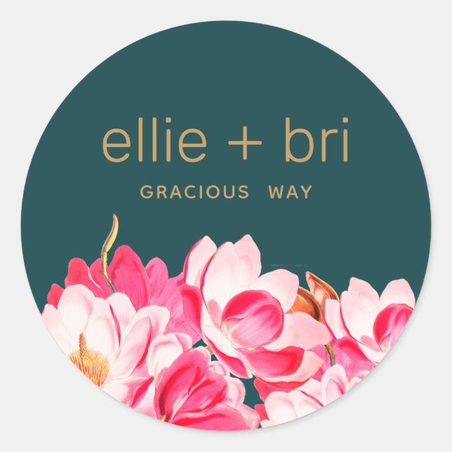 Adesivo Floral de Magnólia em Aquarela Rosa Teal (Frente)